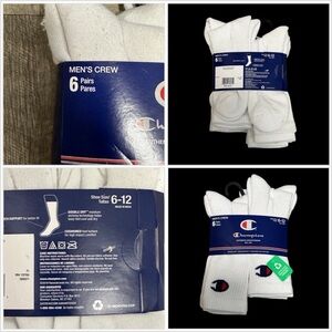 6 Pairs Champion Socks Mens Crew Athletic Wear White Double Dry Arch Support NWT